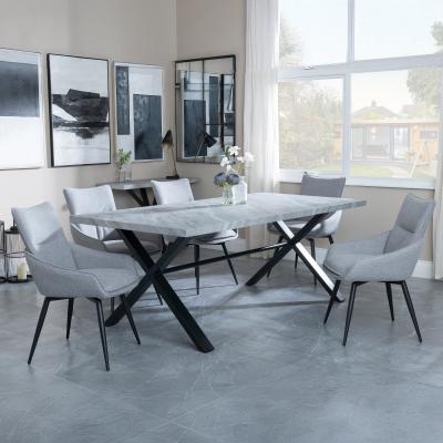 Bronx Grey Concrete Effect Dining Set With Cross Legs Ace Grey Fabric Swivel Dining Chair