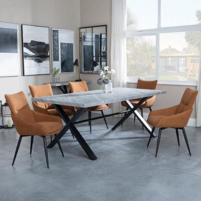 Bronx Grey Concrete Effect Dining Set With Cross Legs Ace Orange Fabric Swivel Dining Chair