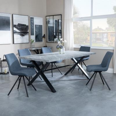 Bronx Grey Concrete Effect Dining Set With Cross Legs Boden Dark Grey Fabric Swivel Dining Chair