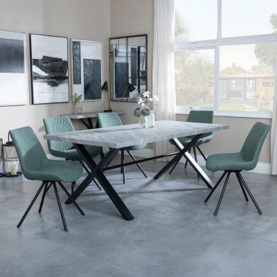 Bronx Grey Concrete Effect Dining Set With Cross Legs Boden Green Fabric Swivel Dining Chair