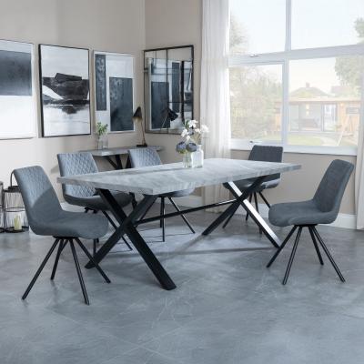 Bronx Grey Concrete Effect Dining Set With Cross Legs Boden Grey Fabric Swivel Dining Chair