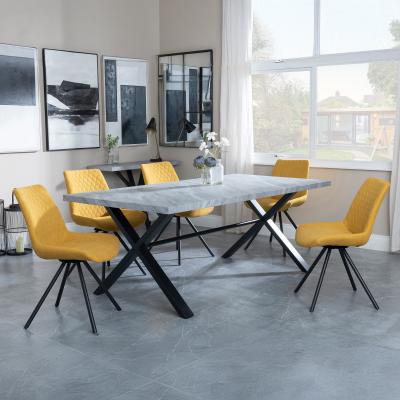 Bronx Grey Concrete Effect Dining Set With Cross Legs Boden Yellow Fabric Swivel Dining Chair