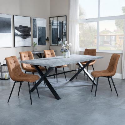 Bronx Grey Concrete Effect Dining Set With Cross Legs Corona Brown Fabric Dining Chair