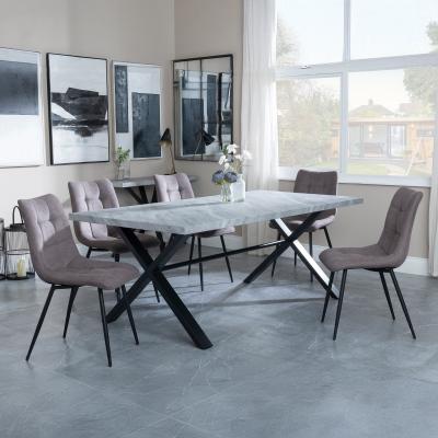 Bronx Grey Concrete Effect Dining Set With Cross Legs Corona Camel Fabric Dining Chair