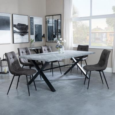 Bronx Grey Concrete Effect Dining Set With Cross Legs Corona Grey Fabric Dining Chair