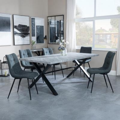 Bronx Grey Concrete Effect Dining Set With Cross Legs Corona Light Grey Fabric Dining Chair