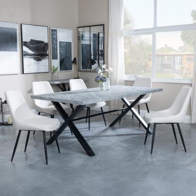 Bronx Grey Concrete Effect Dining Set With Cross Legs Darwin Cream Fabric Dining Chair