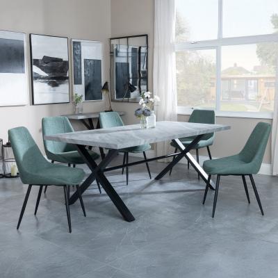 Bronx Grey Concrete Effect Dining Set With Cross Legs Darwin Green Fabric Dining Chair