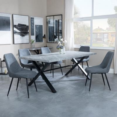 Bronx Grey Concrete Effect Dining Set With Cross Legs Darwin Grey Fabric Dining Chair