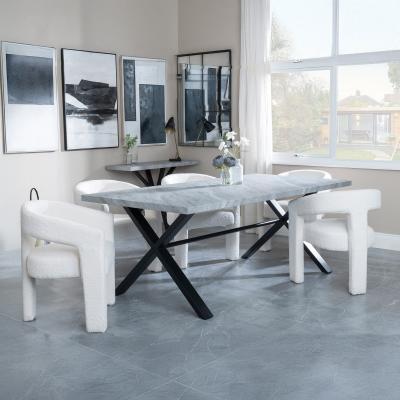 Bronx Grey Concrete Effect Dining Set With Cross Legs Kiefer Cream Boucle Fabric Dining Chair