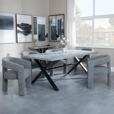 Bronx Grey Concrete Effect Dining Set With Cross Legs Kiefer Grey Boucle Fabric Dining Chair