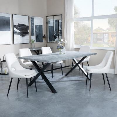 Bronx Grey Concrete Effect Dining Set With Cross Legs Peyton Cream Fabric Dining Chair