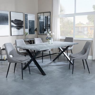 Bronx Grey Concrete Effect Dining Set With Cross Legs Peyton Grey Fabric Dining Chair