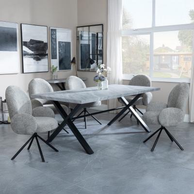 Bronx Grey Concrete Effect Dining Set With Cross Legs Theo Dark Grey Fabric Swivel Dining Chair