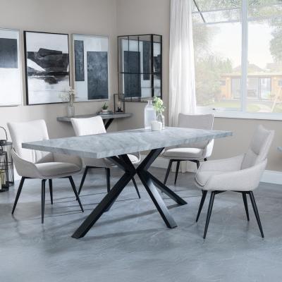 Bronx Grey Concrete Effect Dining Set With Spider Legs Ace Beige Fabric Swivel Dining Chair