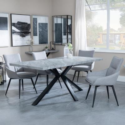 Bronx Grey Concrete Effect Dining Set With Spider Legs Ace Grey Fabric Swivel Dining Chair