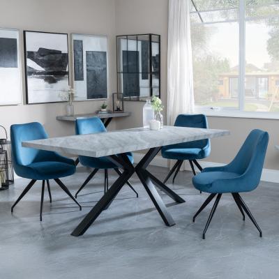 Product photograph of Ezra Grey Concrete Effect Dining Set With Spider Legs - Arctic Blue Velvet Fabric Swivel Dining Chair from Choice Furniture Superstore