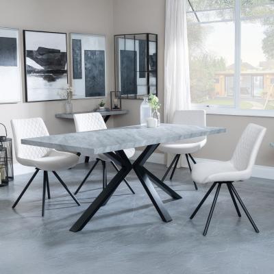 Bronx Grey Concrete Effect Dining Set With Spider Legs Boden Cream Fabric Swivel Dining Chair