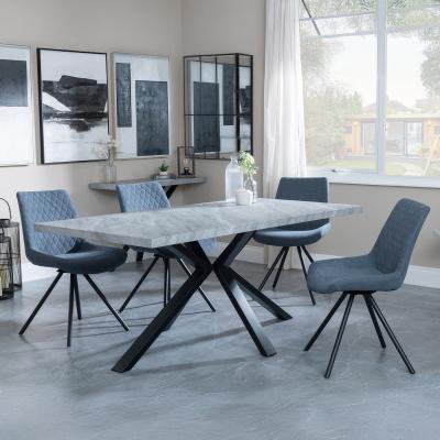 Bronx Grey Concrete Effect Dining Set With Spider Legs Boden Dark Grey Fabric Swivel Dining Chair