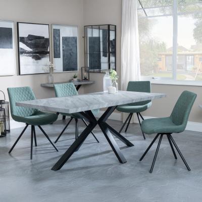 Bronx Grey Concrete Effect Dining Set With Spider Legs Boden Green Fabric Swivel Dining Chair