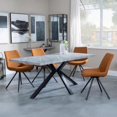 Bronx Grey Concrete Effect Dining Set With Spider Legs Boden Orange Fabric Swivel Dining Chair