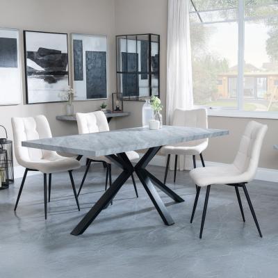 Bronx Grey Concrete Effect Dining Set With Spider Legs Corona Beige Fabric Dining Chair