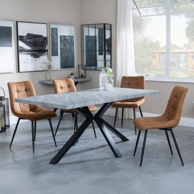 Bronx Grey Concrete Effect Dining Set With Spider Legs Corona Brown Fabric Dining Chair