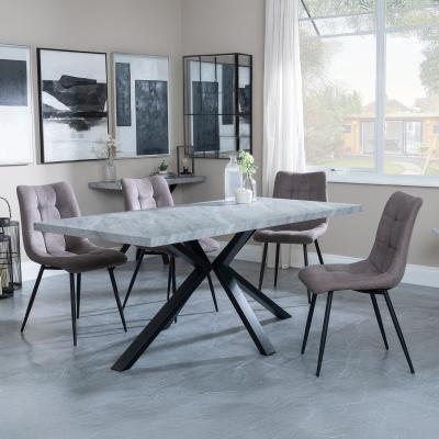 Bronx Grey Concrete Effect Dining Set With Spider Legs Corona Camel Fabric Dining Chair