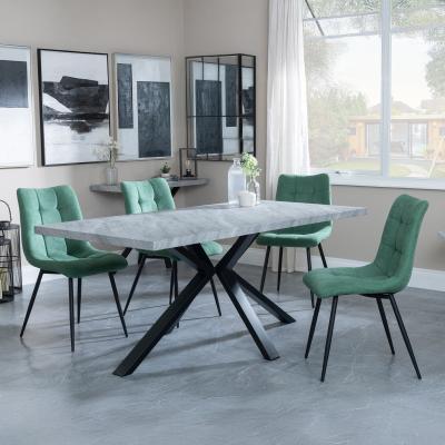 Bronx Grey Concrete Effect Dining Set With Spider Legs Corona Green Fabric Dining Chair