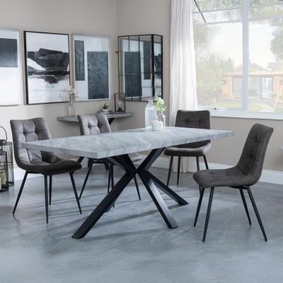 Bronx Grey Concrete Effect Dining Set With Spider Legs Corona Grey Fabric Dining Chair