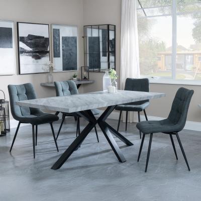 Bronx Grey Concrete Effect Dining Set With Spider Legs Corona Light Grey Fabric Dining Chair