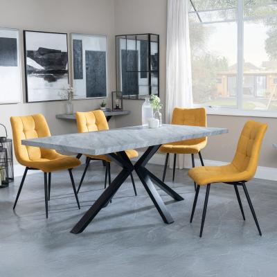 Bronx Grey Concrete Effect Dining Set With Spider Legs Corona Yellow Fabric Dining Chair