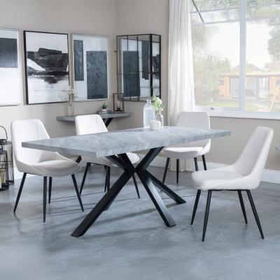 Bronx Grey Concrete Effect Dining Set With Spider Legs Darwin Cream Fabric Dining Chair