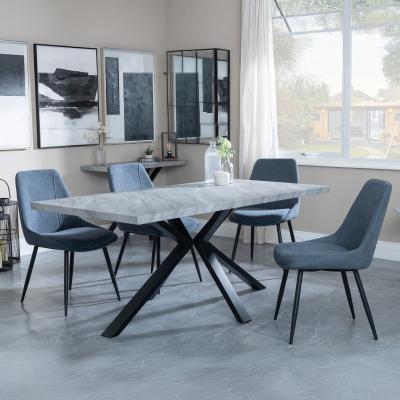 Bronx Grey Concrete Effect Dining Set With Spider Legs Darwin Dark Grey Fabric Dining Chair