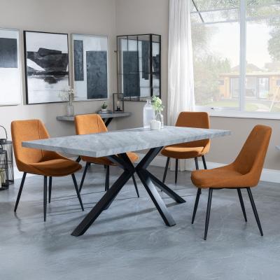 Bronx Grey Concrete Effect Dining Set With Spider Legs Darwin Orange Fabric Dining Chair