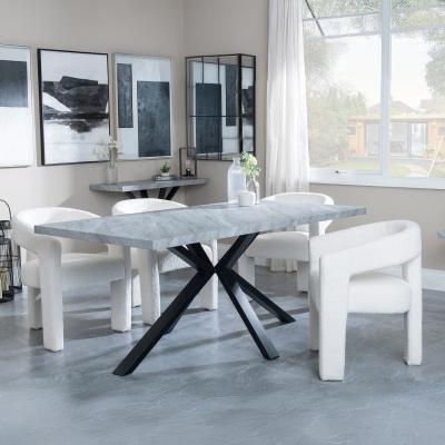 Bronx Grey Concrete Effect Dining Set With Spider Legs Kiefer Cream Boucle Fabric Dining Chair