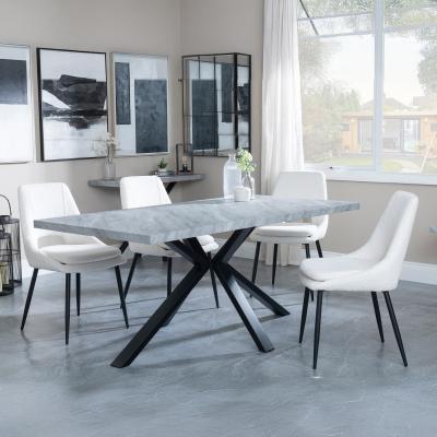 Bronx Grey Concrete Effect Dining Set With Spider Legs Peyton Cream Fabric Dining Chair