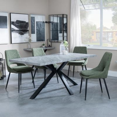 Bronx Grey Concrete Effect Dining Set With Spider Legs Peyton Green Fabric Dining Chair