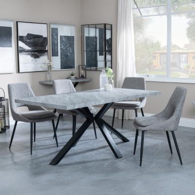 Bronx Grey Concrete Effect Dining Set With Spider Legs Peyton Grey Fabric Dining Chair