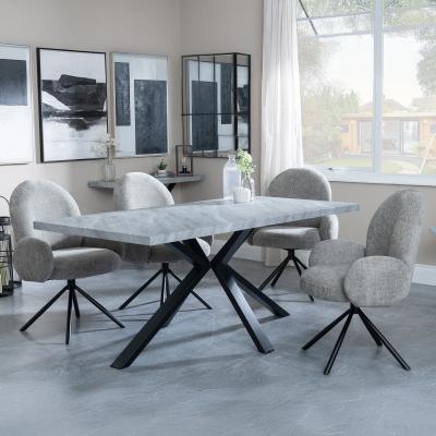 Bronx Grey Concrete Effect Dining Set With Spider Legs Theo Dark Grey Fabric Swivel Dining Chair