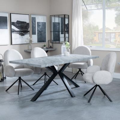 Bronx Grey Concrete Effect Dining Set With Spider Legs Theo Grey Fabric Swivel Dining Chair