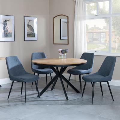 Bronx Industrial Oak Effect 4 Seater Round Dining Set With Spider Legs 4 Darwin Dark Grey Fabric Dining Chair