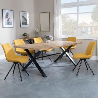 Bronx Industrial Oak Effect Dining Set With Cross Legs Boden Yellow Fabric Swivel Dining Chair