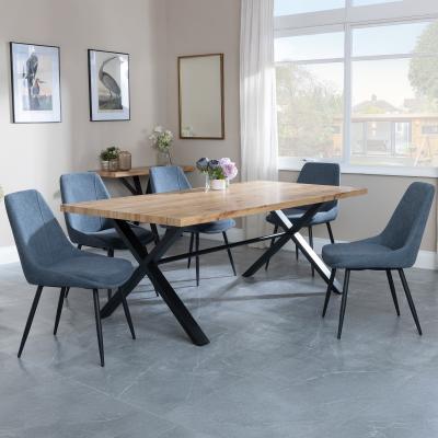 Bronx Industrial Oak Effect Dining Set With Cross Legs Darwin Dark Grey Fabric Dining Chair