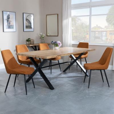 Bronx Industrial Oak Effect Dining Set With Cross Legs Darwin Orange Fabric Dining Chair