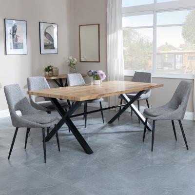 Bronx Industrial Oak Effect Dining Set With Cross Legs Peyton Grey Fabric Dining Chair