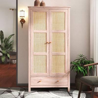 Ferrero Natural And Woven Rattan 2 Door 1 Drawer Wardrobe