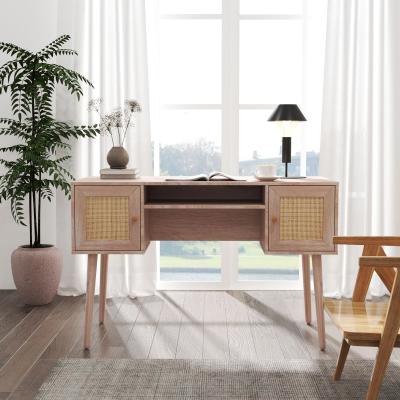Product photograph of Ferrero Natural And Woven Rattan 2 Drawer Desk from Choice Furniture Superstore