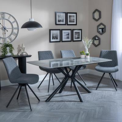 Ripon Grey Ceramic Dining Set Boden Grey Fabric Swivel Dining Chair