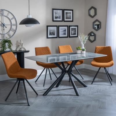 Ripon Grey Ceramic Dining Set Boden Orange Fabric Swivel Dining Chair